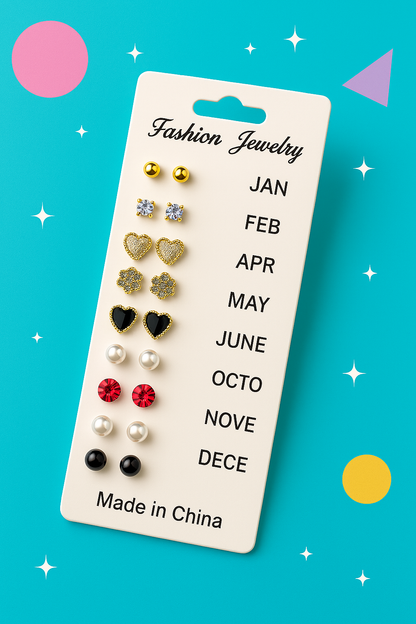 12 Pair Mixed Style Stud Earrings Set for Women